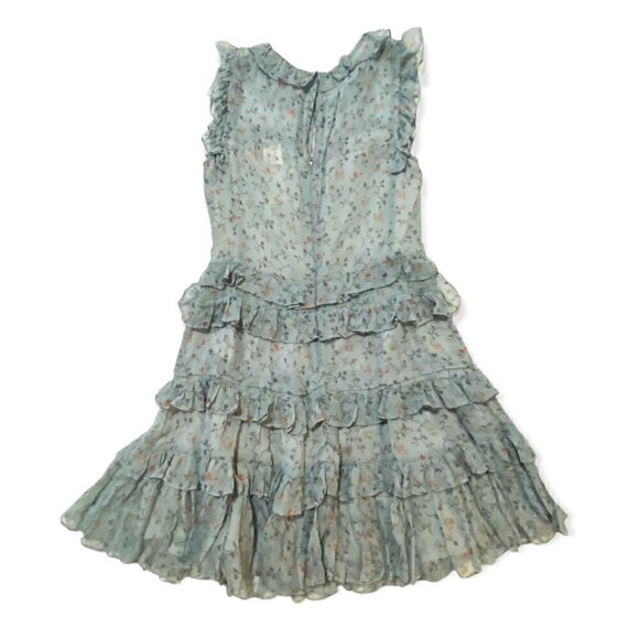 Rebecca Taylor Ruffle Trimmed Floral Vine Silk Mini Dress, in Mint, Size 4, NWT - Picture 3 of 15